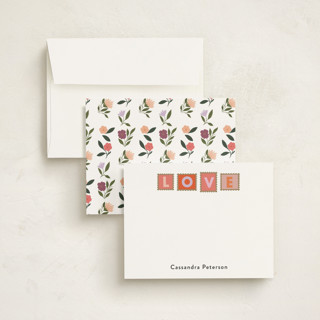 This is a garden personalized stationery thank you cards with standard by Hannah Williams called hearts stamps printing on signature in 4.25x5.5