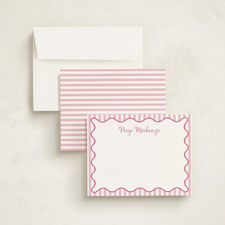 This is a bubblegum personalized stationery thank you cards with standard by Meredith Collie called stripes & squiggles printing on signature in 4.25x5.5