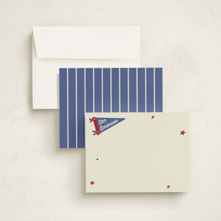 This is a americana personalized stationery thank you cards with standard by Rebecca Dymon called sports pennant printing on signature in 4.25x5.5
