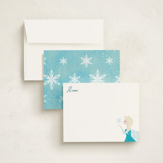 This is a frost personalized stationery thank you cards with standard by Holly Whitcomb called elsa's snowflakes printing on signature in 4.25x5.5