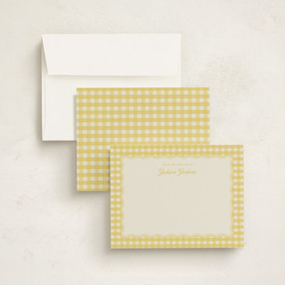 This is a lemonade personalized stationery thank you cards with standard by Brianne Larsen called scalloped gingham printing on signature in 4.25x5.5