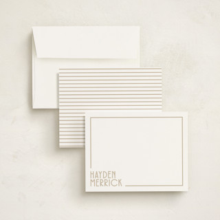 This is a wheat personalized stationery thank you cards with standard by Angela Garrick called linear printing on signature in 4.25x5.5