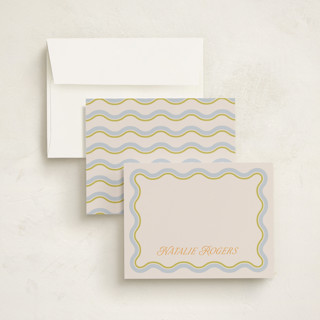 This is a lemongrass personalized stationery thank you cards with standard by Everett Paper Goods called squiggled printing on signature in 4.25x5.5