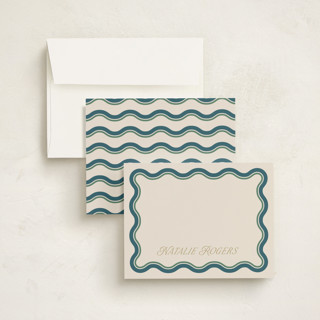This is a denim personalized stationery thank you cards with standard by Everett Paper Goods called squiggled printing on signature in 4.25x5.5