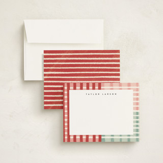 This is a poinsettia personalized stationery thank you cards with standard by Emily Sabol Goss called drawn plaid printing on signature in 4.25x5.5