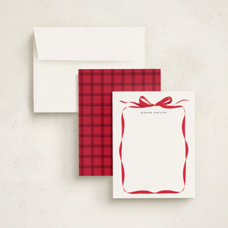 This is a crimson personalized stationery thank you cards with standard by Olivia Kanaley Inman called bow printing on signature in 4.25x5.5