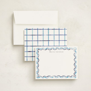 This is a ocean personalized stationery thank you cards with standard by Cass Loh called watercolor wavy border printing on signature in 4.25x5.5