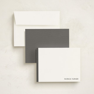 This is a midnight personalized stationery thank you cards with standard by Seth Caskey called herringbone printing on signature in 4.25x5.5