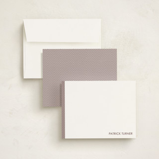 This is a burgundy personalized stationery thank you cards with standard by Seth Caskey called herringbone printing on signature in 4.25x5.5