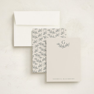 This is a midnight personalized stationery thank you cards with standard by Jessica Williams called lined laurels printing on signature in 4.25x5.5
