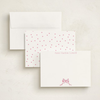 This is a blush personalized stationery thank you cards with standard by Pink House Press called bow printing on signature in 5x7