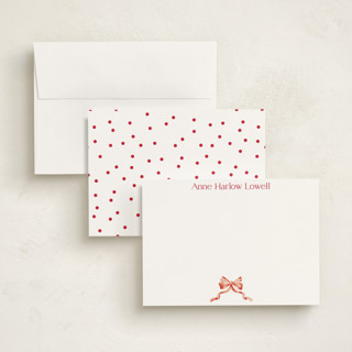 This is a burnt rose personalized stationery thank you cards with standard by Pink House Press called bow printing on signature in 5x7