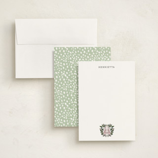 This is a blush personalized stationery thank you cards with standard by Britt Mills called cheetah crest printing on signature in 5x7