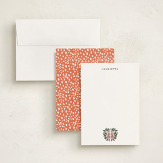 This is a coral personalized stationery thank you cards with standard by Britt Mills called cheetah crest printing on signature in 5x7