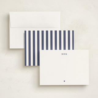 This is a navy personalized stationery thank you cards with standard by mo kelley called a little heart printing on signature in 5x7