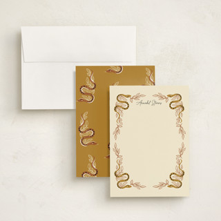 This is a mustard personalized stationery thank you cards with standard by Hanna Symonovych called moon snakes printing on signature in 5x7