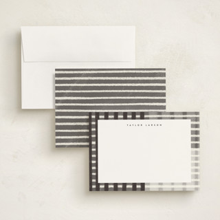 This is a noir personalized stationery thank you cards with standard by Emily Sabol Goss called drawn plaid printing on signature in 5x7