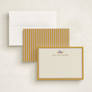 This is a mustard personalized stationery thank you cards with standard by Pati Cascino called snail mail printing on signature in 5x7