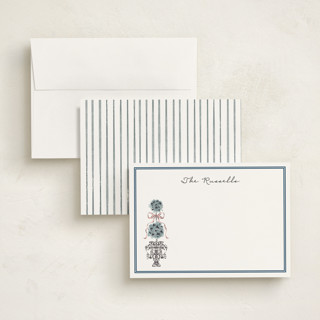 This is a navy personalized stationery thank you cards with standard by Jackie Crawford called hand illustrated topiary printing on signature in 5x7