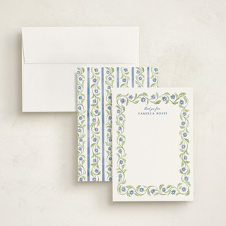 This is a cornflower personalized stationery thank you cards with standard by Sarah Knight called camilla printing on signature in 5x7