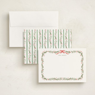 This is a stocking personalized stationery thank you cards with standard by Creo Study called holiday botanical border printing on signature in 5x7