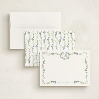 This is a periwinkle personalized stationery thank you cards with standard by Petra Kern called fiorellini printing on signature in 5x7