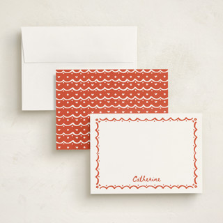 This is a coral personalized stationery thank you cards with standard by Becky Nimoy called inked scallops printing on signature in 5x7