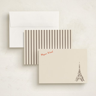 This is a antique bronze personalized stationery thank you cards with standard by Cass Loh called eiffel in love printing on signature in 5x7