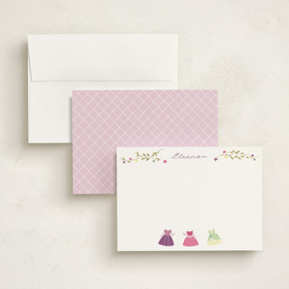 This is a silk personalized stationery thank you cards with standard by JeAnna Casper called princess party printing on signature in 5x7