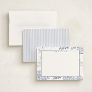 This is a periwinkle personalized stationery thank you cards with standard by Jenna Holcomb called coastal toile printing on signature in 5x7
