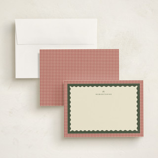 This is a cranberry personalized stationery thank you cards with standard by Ellen Schlegelmilch called gingham layers printing on signature in 5x7