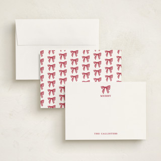 This is a candy cane personalized stationery thank you cards with standard by Mere Paper called stamped with a bow printing on signature in 5x7