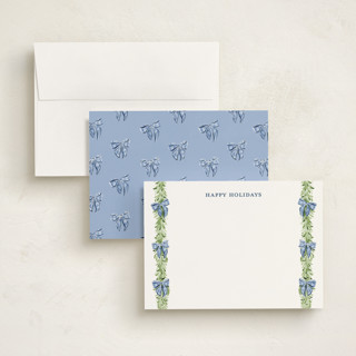 This is a frosted personalized stationery thank you cards with standard by Sarah Knight called plaid bows printing on signature in 5x7