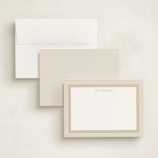 This is a toffee personalized stationery thank you cards with standard by Bayberry Kate called woven pine printing on signature in 5x7