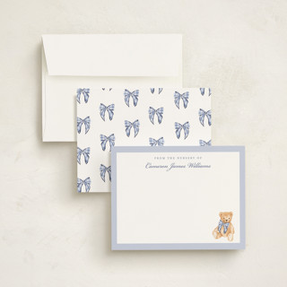 This is a cornflower personalized stationery thank you cards with standard by Sarah Knight called plaid bear printing on signature in 5x7
