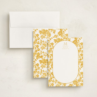 This is a goldenrod personalized stationery thank you cards with standard by Jenna Holcomb called toile printing on signature in 5x7
