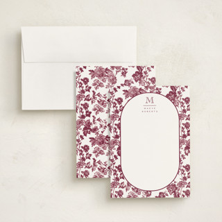 This is a mulberry personalized stationery thank you cards with standard by Jenna Holcomb called toile printing on signature in 5x7