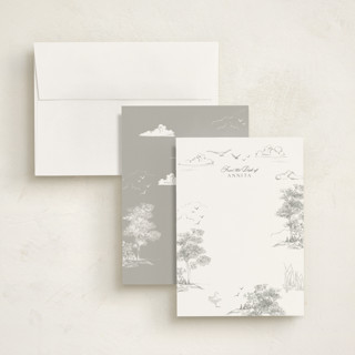 This is a stone personalized stationery thank you cards with standard by Lucrecia Caporale called lake side toile printing on signature in 5x7