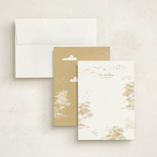 This is a seashell personalized stationery thank you cards with standard by Lucrecia Caporale called lake side toile printing on signature in 5x7