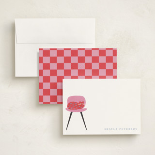 This is a raspberry personalized stationery thank you cards with standard by Griffinbell Paper Co. called house cat printing on signature in 5x7