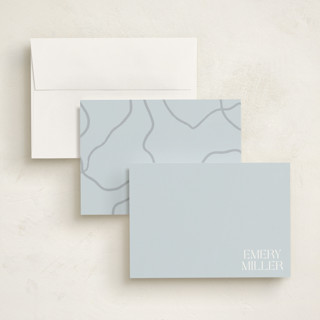 This is a dusty blue personalized stationery thank you cards with standard by Robert and Stella called corner block printing on signature in 5x7