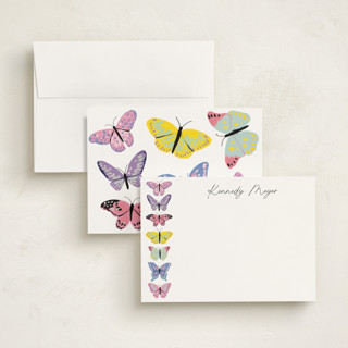 This is a blush personalized stationery thank you cards with standard by Cass Loh called vibrant butterflies printing on signature in 5x7