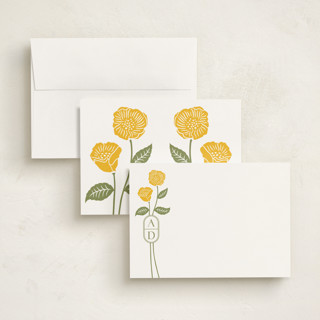 This is a buttercup personalized stationery thank you cards with standard by Jessica Yeo called cottage flowers printing on signature in 5x7