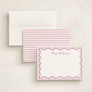 This is a bubblegum personalized stationery thank you cards with standard by Meredith Collie called stripes & squiggles printing on signature in 5x7