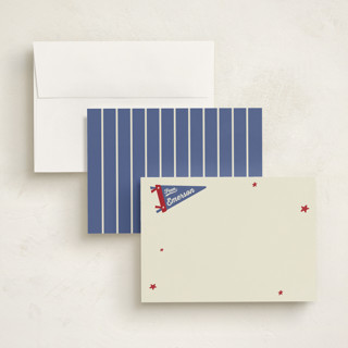 This is a americana personalized stationery thank you cards with standard by Rebecca Dymon called sports pennant printing on signature in 5x7