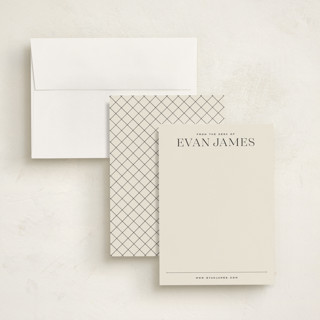 This is a ivory personalized stationery thank you cards with standard by Jessica Corliss called masculine note printing on signature in 5x7