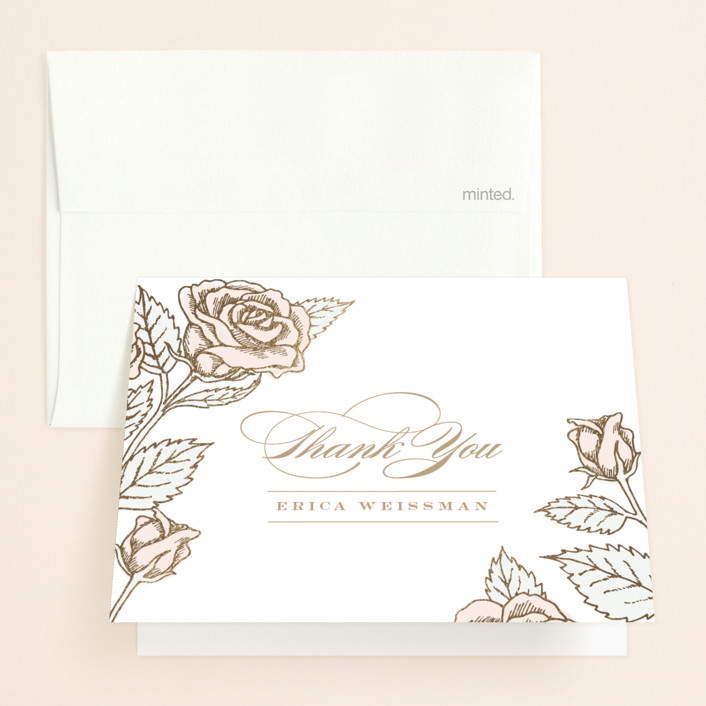 handdrawn roses foil pressed bridal shower thank you cards by hooray creative minted handdrawn roses foil pressed
