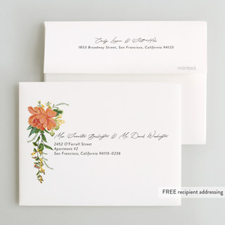 This is a tropical wedding thank you cards with foil pressed by Susan Moyal called timeless blooms printing on strathmore in standard