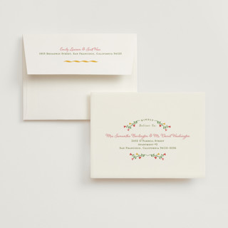 This is a golden bridal shower thank you cards with standard by Sarah Rosenthal called gardenia printing on strathmore in standard