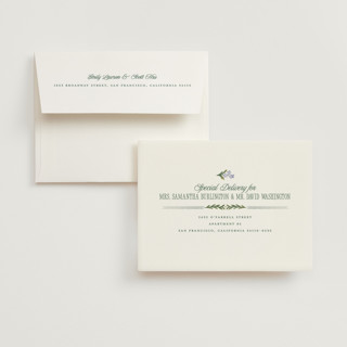 This is a wisteria bridal shower thank you cards with standard by Jenna Holcomb called vintage sketched printing on strathmore in standard